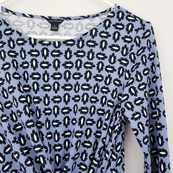Ann Taylor | Blue Tossed Leaf Print Side-Tie Top - Picture 4 of 8